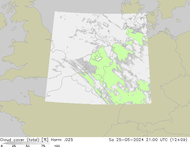 Cloud cover (total) Harm .025 Sa 25.05.2024 21 UTC