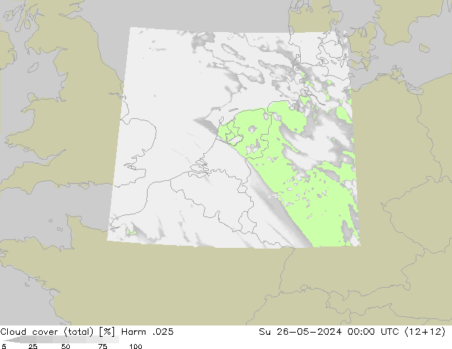 Cloud cover (total) Harm .025 Su 26.05.2024 00 UTC