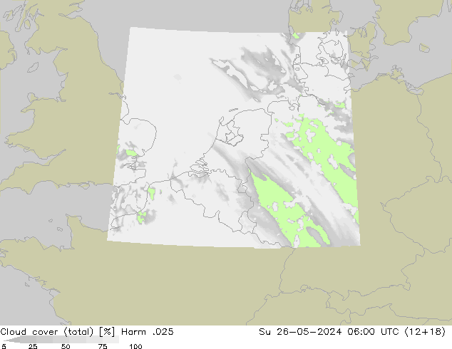 zachmurzenie (suma) Harm .025 nie. 26.05.2024 06 UTC