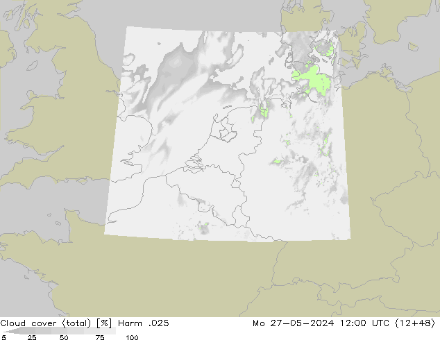 Cloud cover (total) Harm .025 Mo 27.05.2024 12 UTC
