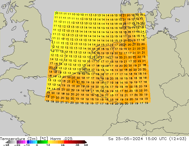 mapa temperatury (2m) Harm .025 so. 25.05.2024 15 UTC