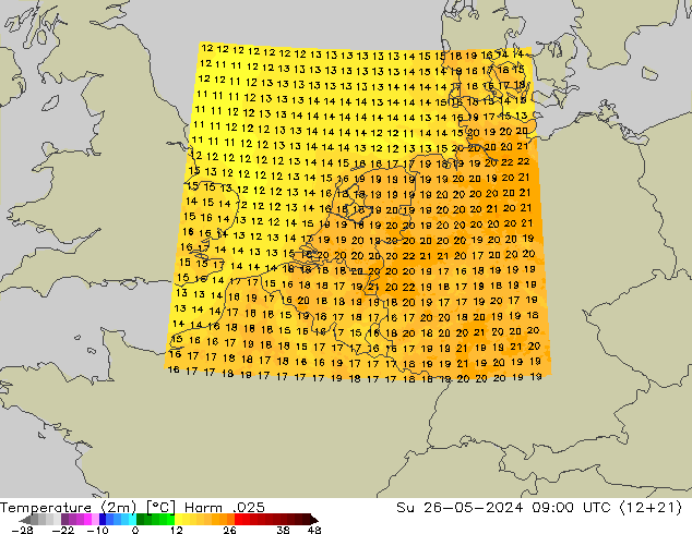 température (2m) Harm .025 dim 26.05.2024 09 UTC