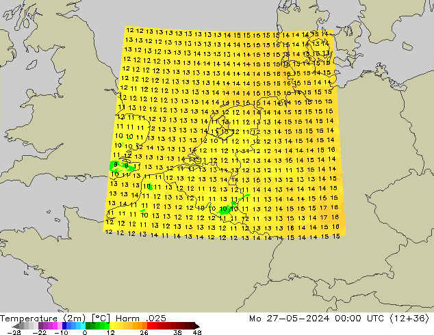 Temperature (2m) Harm .025 Po 27.05.2024 00 UTC