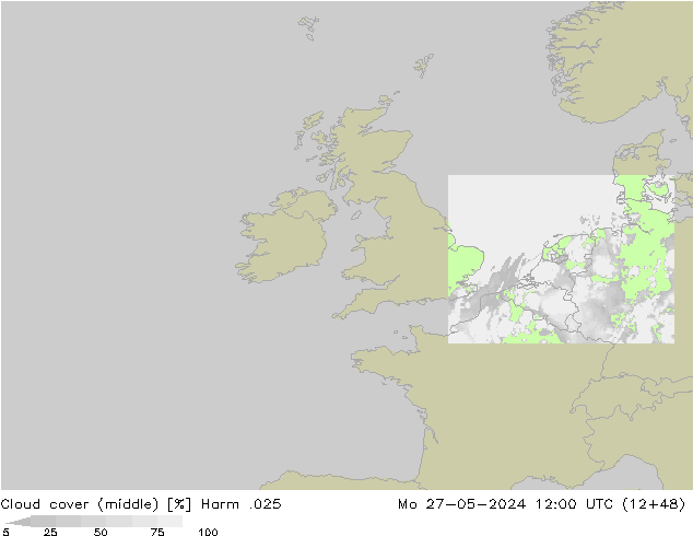 Cloud cover (middle) Harm .025 Mo 27.05.2024 12 UTC