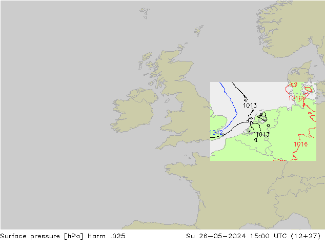 Surface pressure Harm .025 Su 26.05.2024 15 UTC