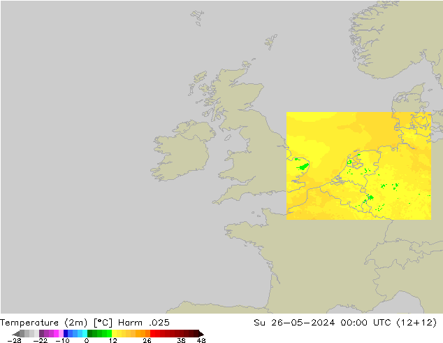 Temperature (2m) Harm .025 Su 26.05.2024 00 UTC