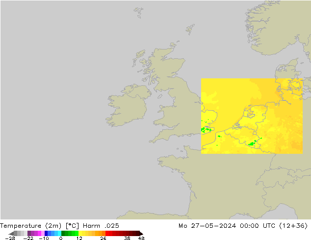 Temperature (2m) Harm .025 Mo 27.05.2024 00 UTC