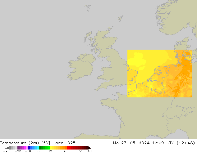 Temperature (2m) Harm .025 Mo 27.05.2024 12 UTC