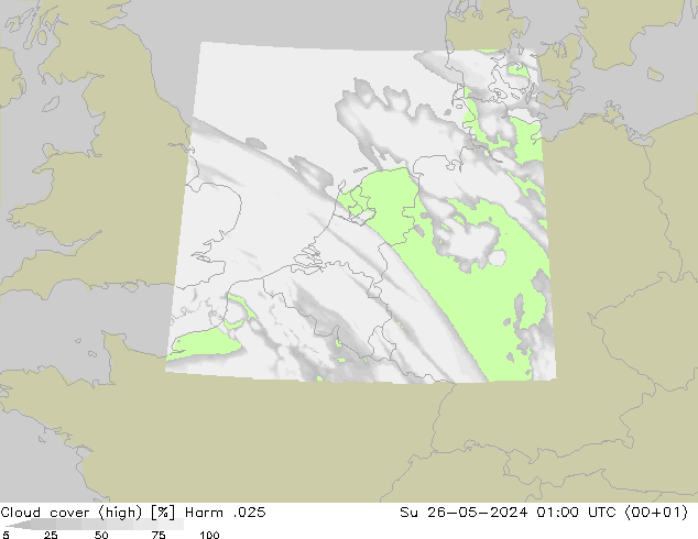 Cloud cover (high) Harm .025 Su 26.05.2024 01 UTC