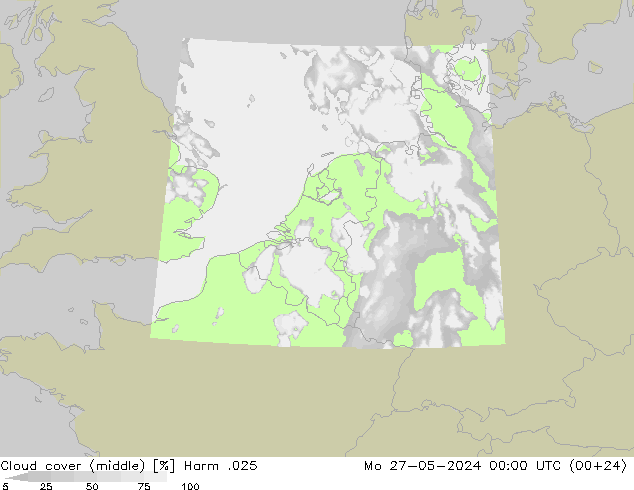 Cloud cover (middle) Harm .025 Mo 27.05.2024 00 UTC
