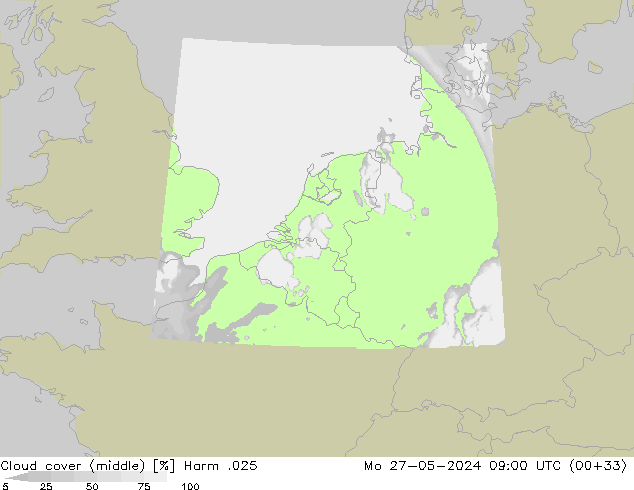 Cloud cover (middle) Harm .025 Mo 27.05.2024 09 UTC