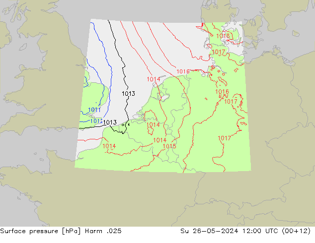Surface pressure Harm .025 Su 26.05.2024 12 UTC