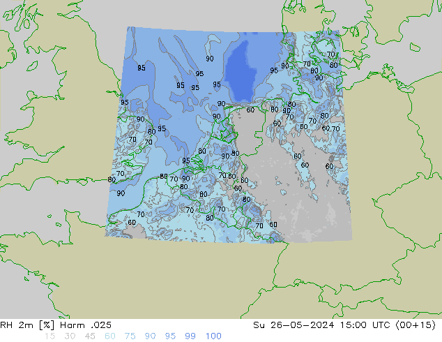 Humedad rel. 2m Harm .025 dom 26.05.2024 15 UTC