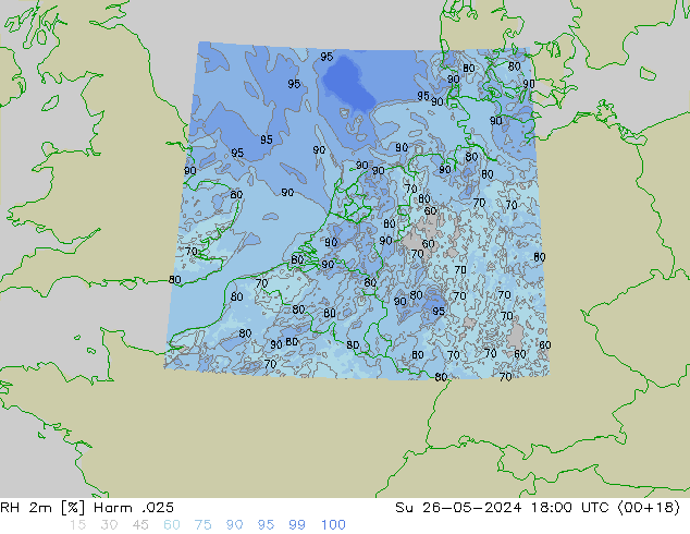 Humidité rel. 2m Harm .025 dim 26.05.2024 18 UTC