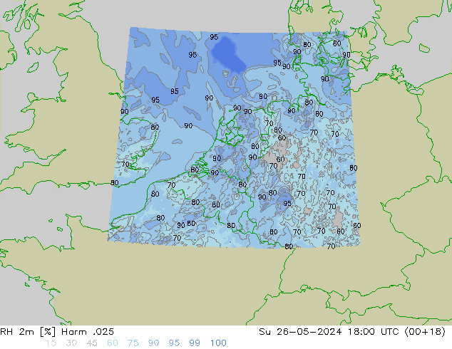 Humedad rel. 2m Harm .025 dom 26.05.2024 18 UTC