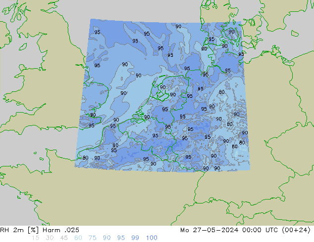 Humedad rel. 2m Harm .025 lun 27.05.2024 00 UTC