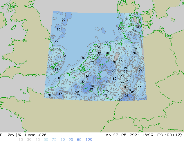 Humidité rel. 2m Harm .025 lun 27.05.2024 18 UTC