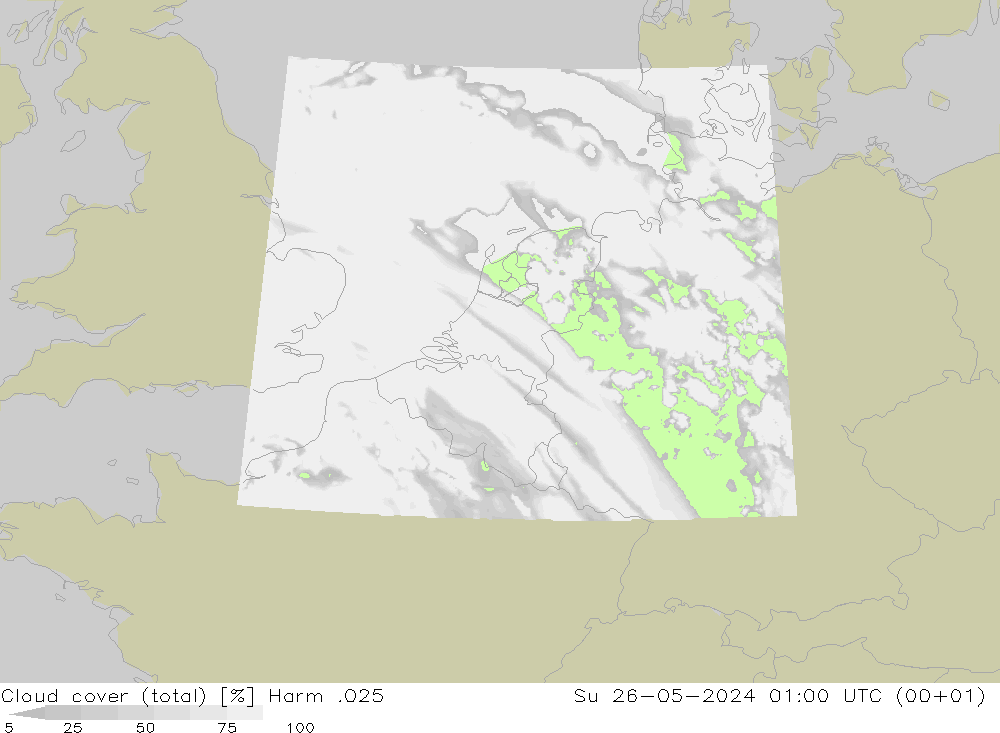 Cloud cover (total) Harm .025 Su 26.05.2024 01 UTC