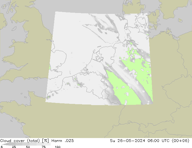 Cloud cover (total) Harm .025 Su 26.05.2024 06 UTC