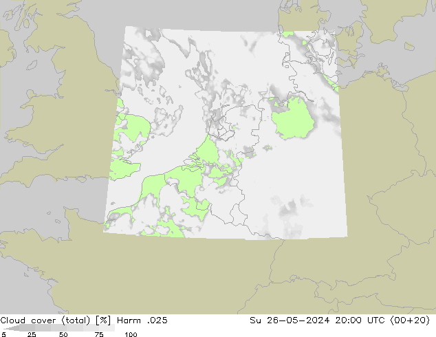 Cloud cover (total) Harm .025 Su 26.05.2024 20 UTC