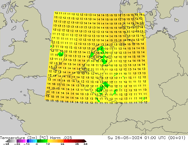 Temperature (2m) Harm .025 Su 26.05.2024 01 UTC