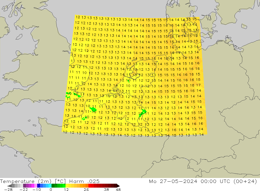 Sıcaklık Haritası (2m) Harm .025 Pzt 27.05.2024 00 UTC