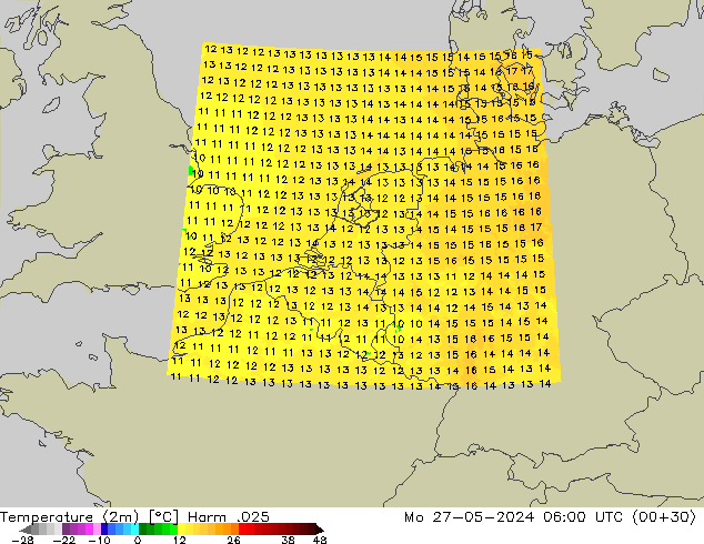 Sıcaklık Haritası (2m) Harm .025 Pzt 27.05.2024 06 UTC