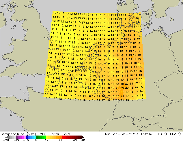 Temperatura (2m) Harm .025 Seg 27.05.2024 09 UTC