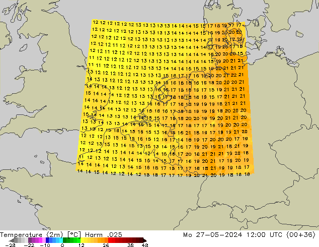 Temperatura (2m) Harm .025 lun 27.05.2024 12 UTC