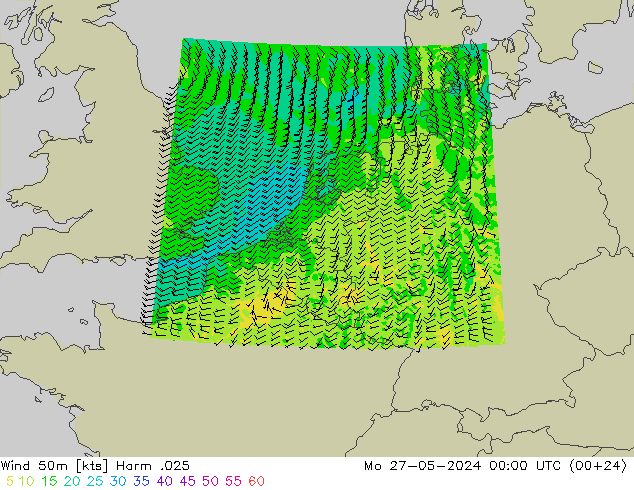 Vento 50 m Harm .025 lun 27.05.2024 00 UTC