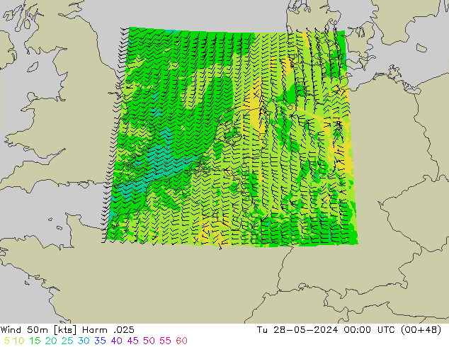 Wind 50m Harm .025 Di 28.05.2024 00 UTC