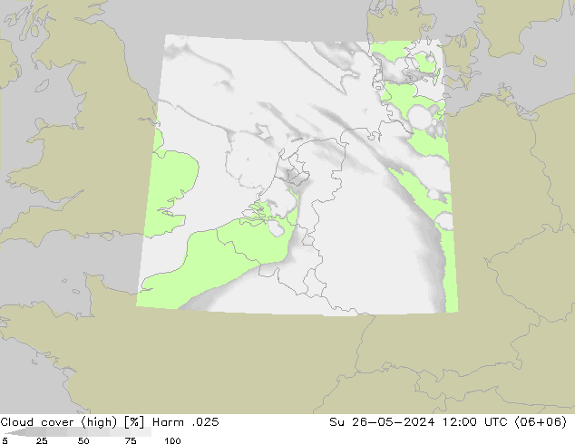 Cloud cover (high) Harm .025 Su 26.05.2024 12 UTC