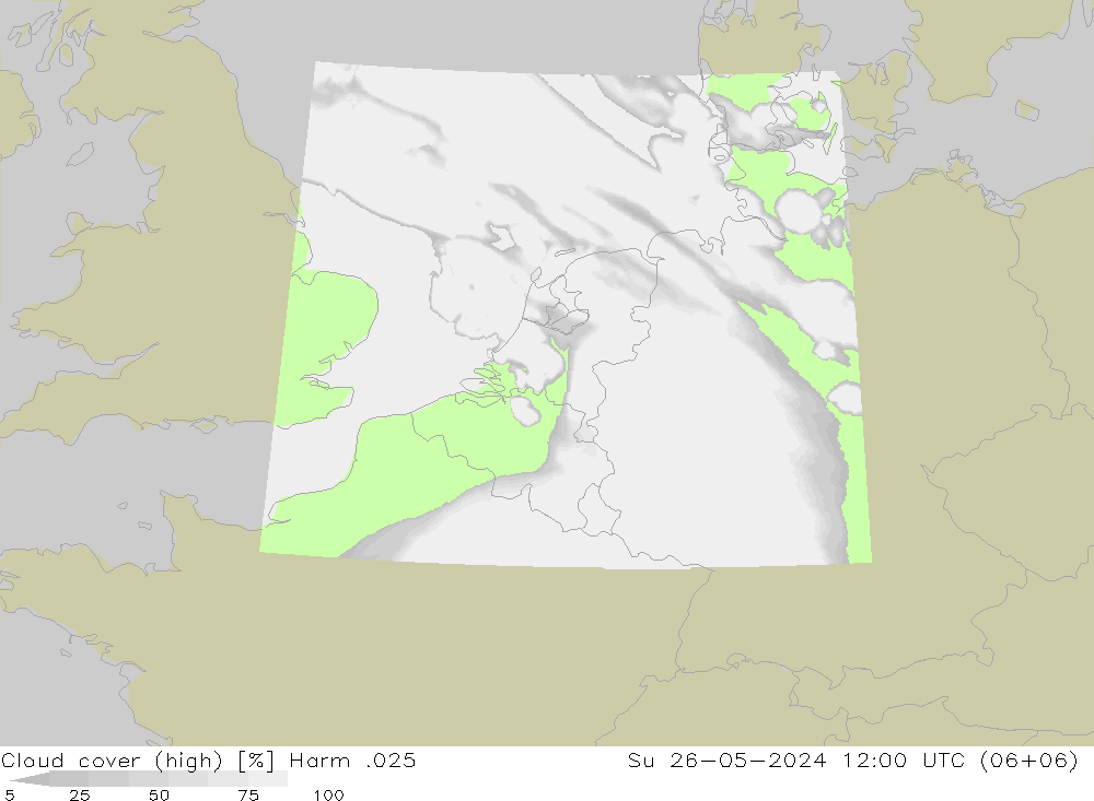 Cloud cover (high) Harm .025 Su 26.05.2024 12 UTC