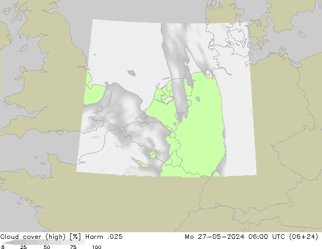 Cloud cover (high) Harm .025 Mo 27.05.2024 06 UTC