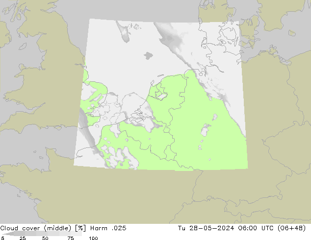 Cloud cover (middle) Harm .025 Tu 28.05.2024 06 UTC