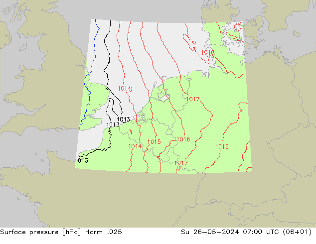 Surface pressure Harm .025 Su 26.05.2024 07 UTC