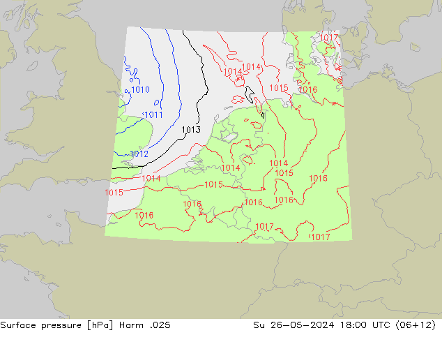 Surface pressure Harm .025 Su 26.05.2024 18 UTC