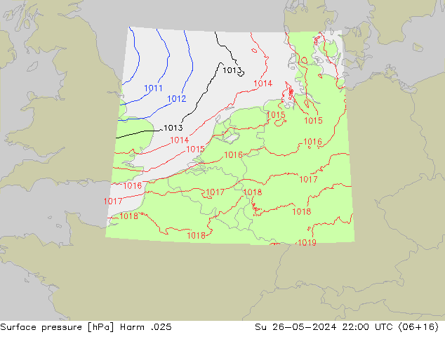 Surface pressure Harm .025 Su 26.05.2024 22 UTC