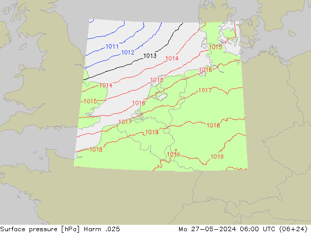 Atmosférický tlak Harm .025 Po 27.05.2024 06 UTC