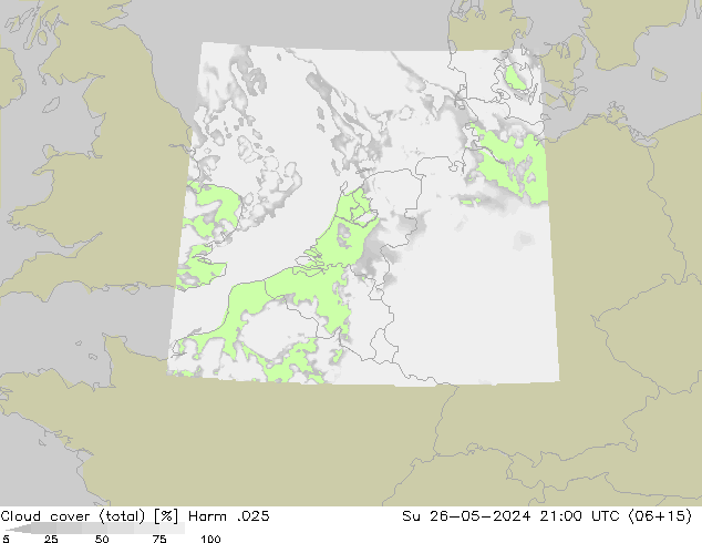 Cloud cover (total) Harm .025 Su 26.05.2024 21 UTC