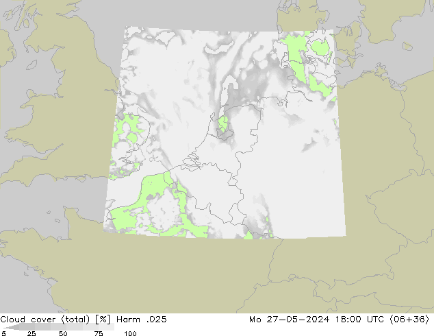 Cloud cover (total) Harm .025 Mo 27.05.2024 18 UTC