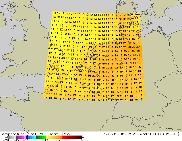 карта температуры Harm .025 Вс 26.05.2024 08 UTC