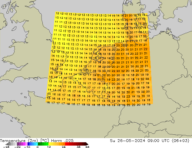 Temperature (2m) Harm .025 Su 26.05.2024 09 UTC