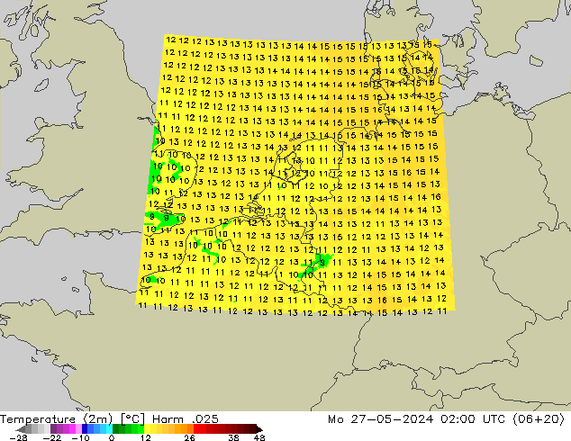 Sıcaklık Haritası (2m) Harm .025 Pzt 27.05.2024 02 UTC