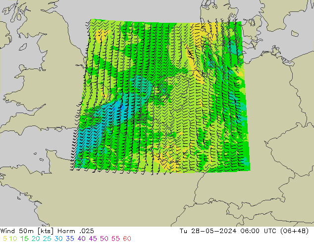 Wind 50m Harm .025 Di 28.05.2024 06 UTC