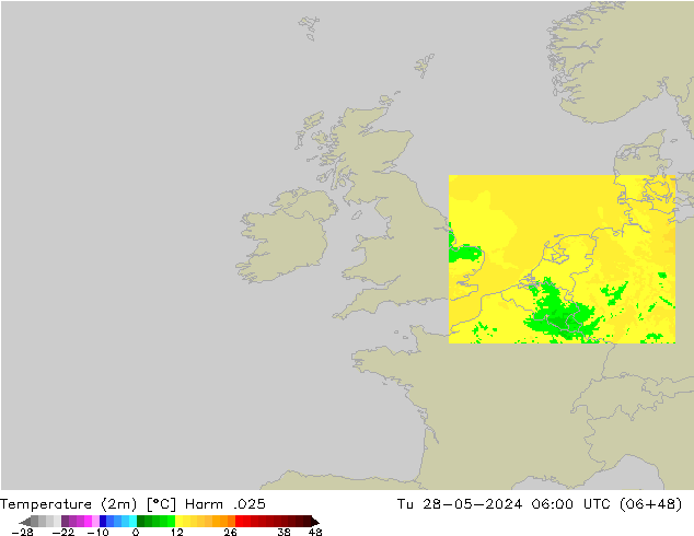 Temperatura (2m) Harm .025 mar 28.05.2024 06 UTC
