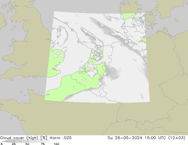 Cloud cover (high) Harm .025 Su 26.05.2024 15 UTC