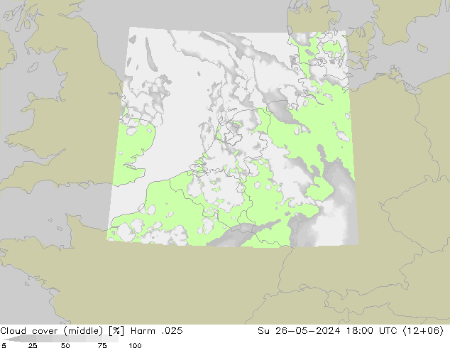 Cloud cover (middle) Harm .025 Su 26.05.2024 18 UTC