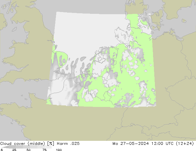 Cloud cover (middle) Harm .025 Mo 27.05.2024 12 UTC