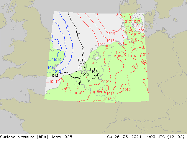 Surface pressure Harm .025 Su 26.05.2024 14 UTC